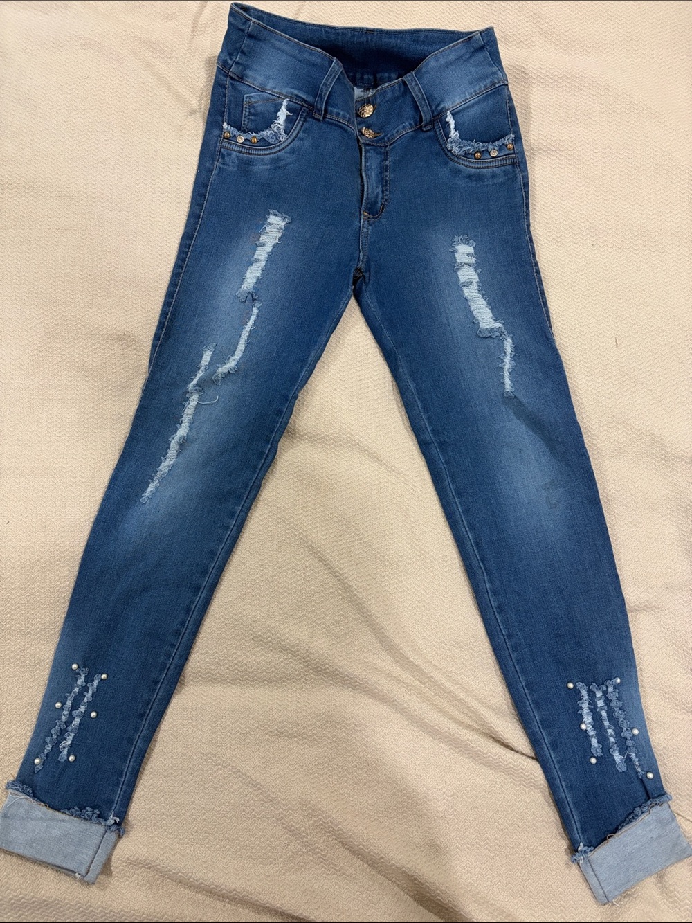 Women’s Dark Blue Distressed Slim Jeans